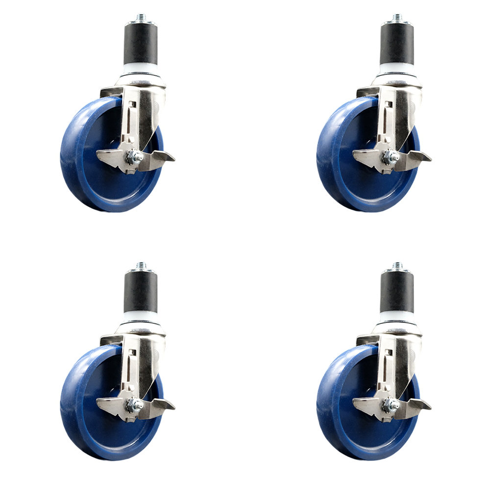 Service Caster Ss Solid Poly Swivel Expanding Stem Caster Set Brake